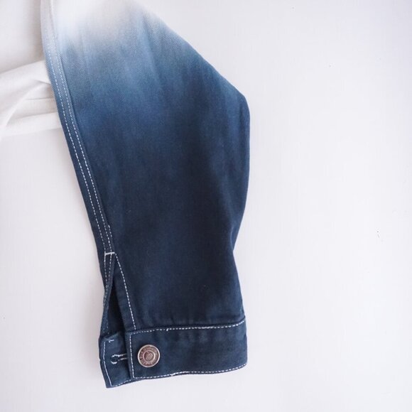 Suamoment Designer White Blue Ombre Button Dill Dyeing Denim Trucker Jacket XL - Picture 9 of 11